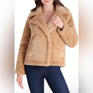 French Connection Camel Teddy Jacket, NWT, Vegan Fur Coat, XS